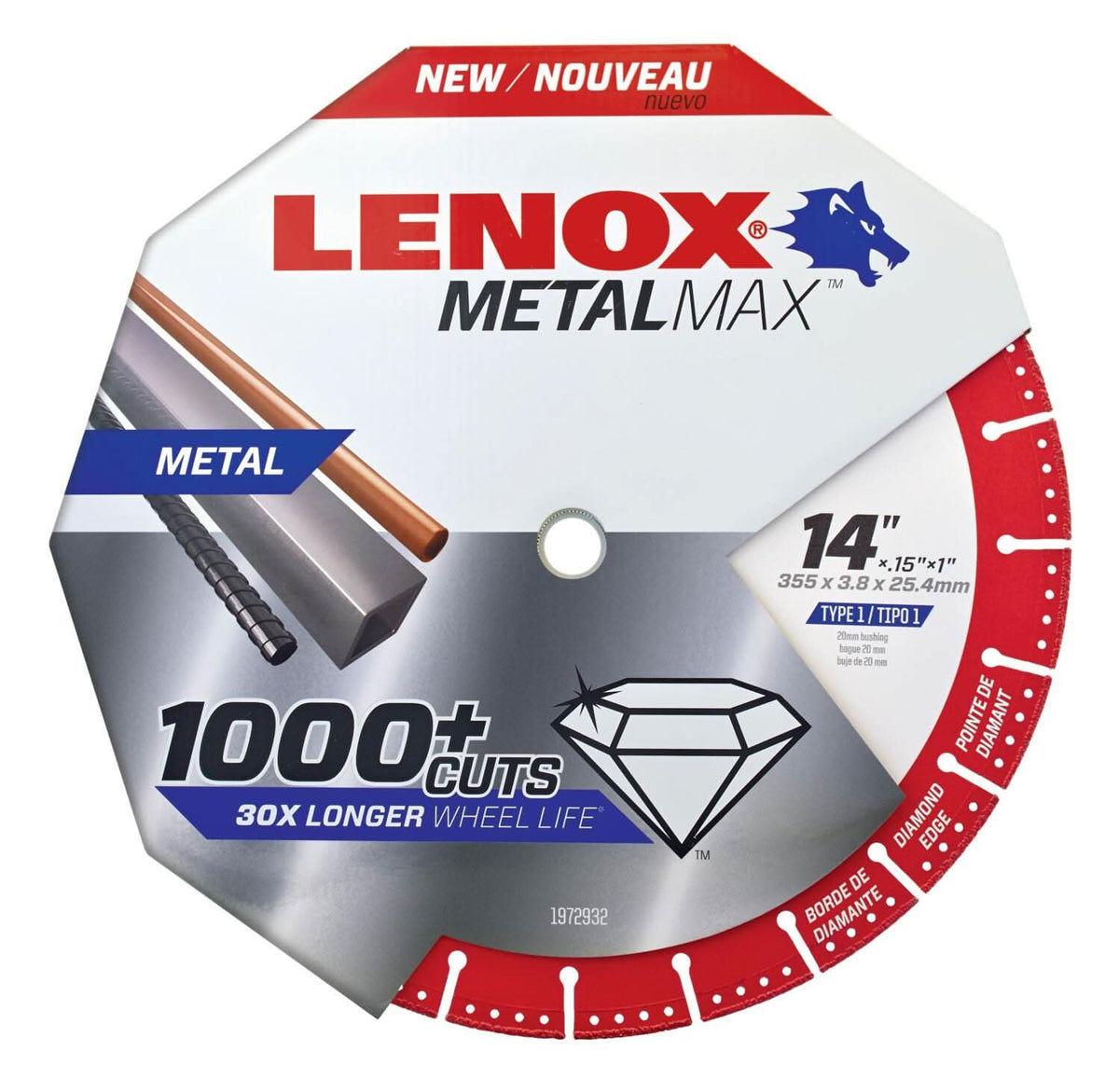 Lenox 1972932 METALMAX Diamond Edge Cutoff Wheel, 14" X 1"