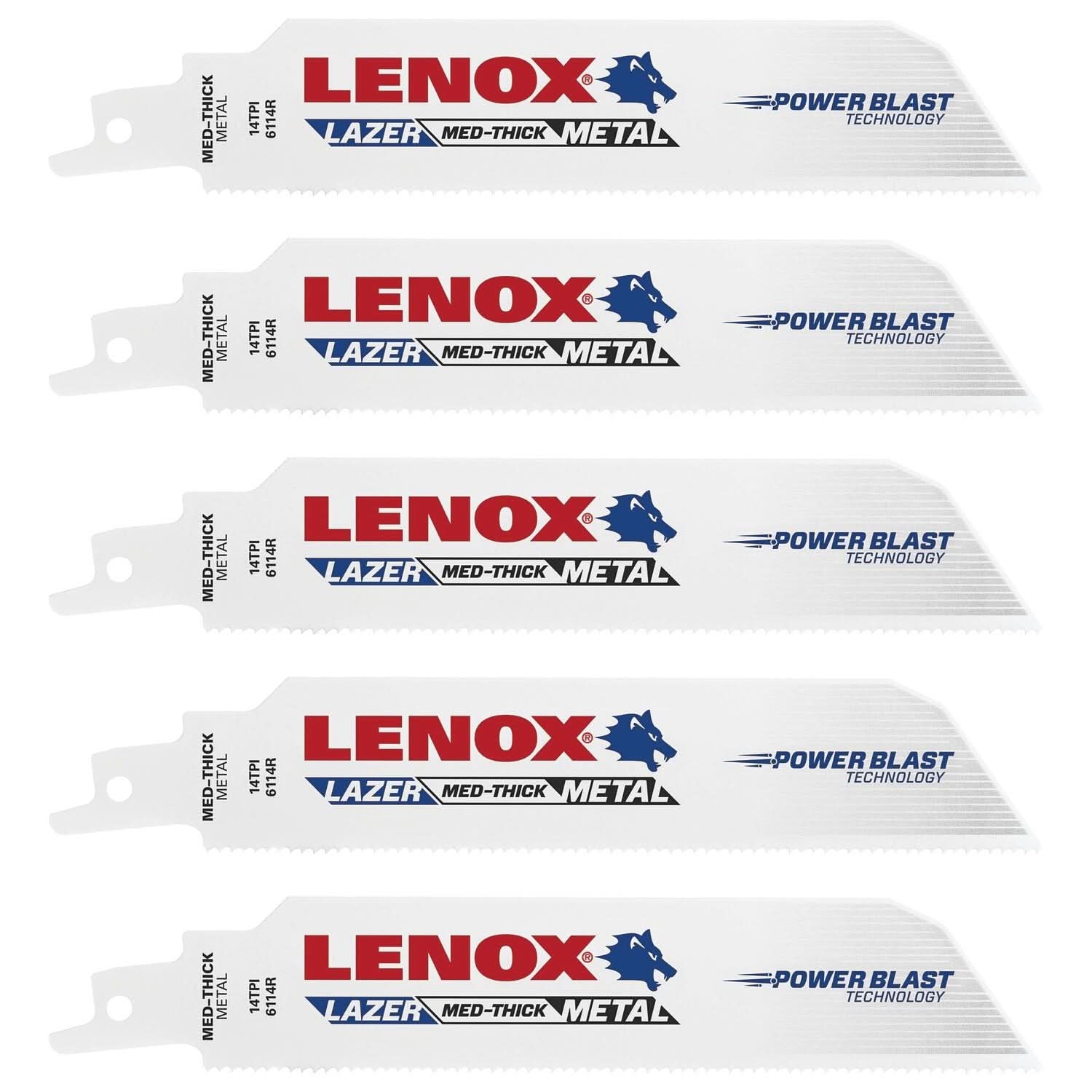 Lenox 201726114R LAZER 6114R Bi-Metal Reciprocating Saw Blades, 6-inch, 14 TPI, 5-Pack