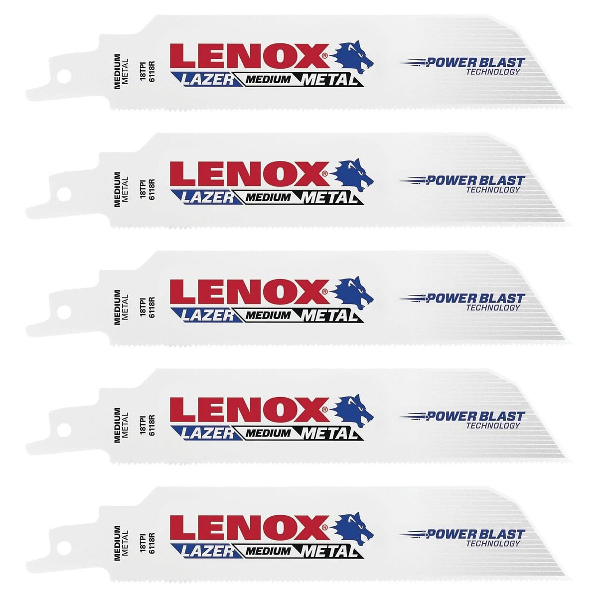 Lenox 201746118R LAZER 6118R Bi-Metal Reciprocating Saw Blades, 6-inch, 18 TPI, 5-Pack