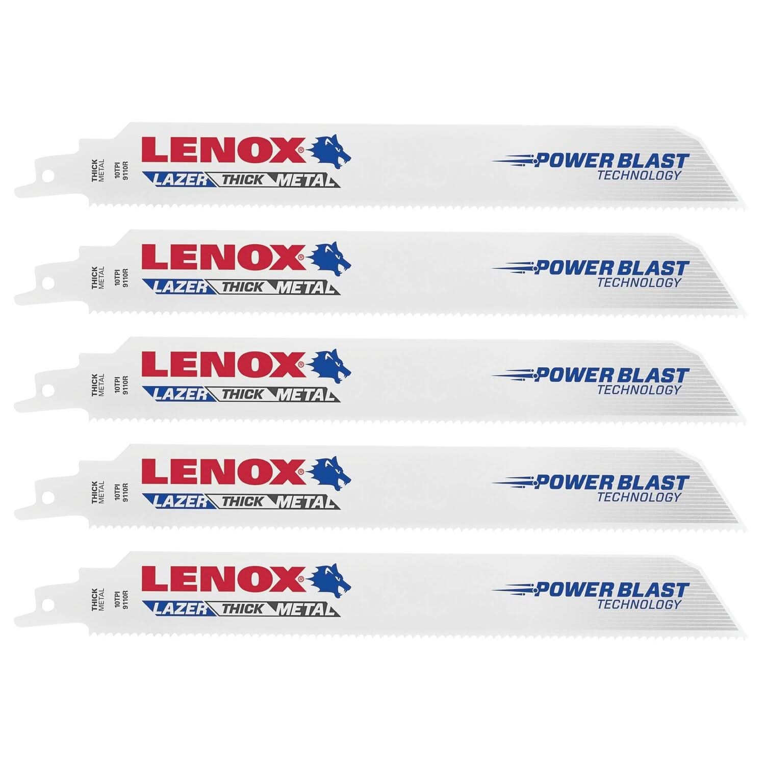 Lenox 201769110R LAZER 9110R Bi-Metal Reciprocating Saw Blades, 9-inch, 10 TPI, 5-Pack