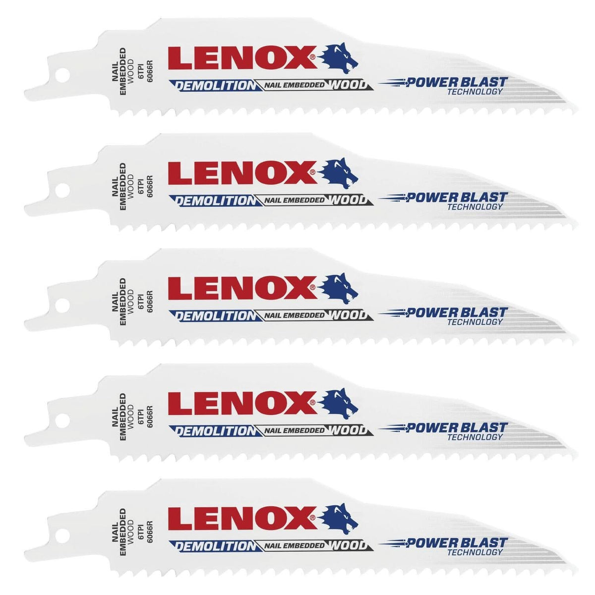 Lenox 203706066R5 Demolition 6066R5 Bi-Metal Reciprocating Saw Blades, 6-inch, 6 TPI, 5-Pack