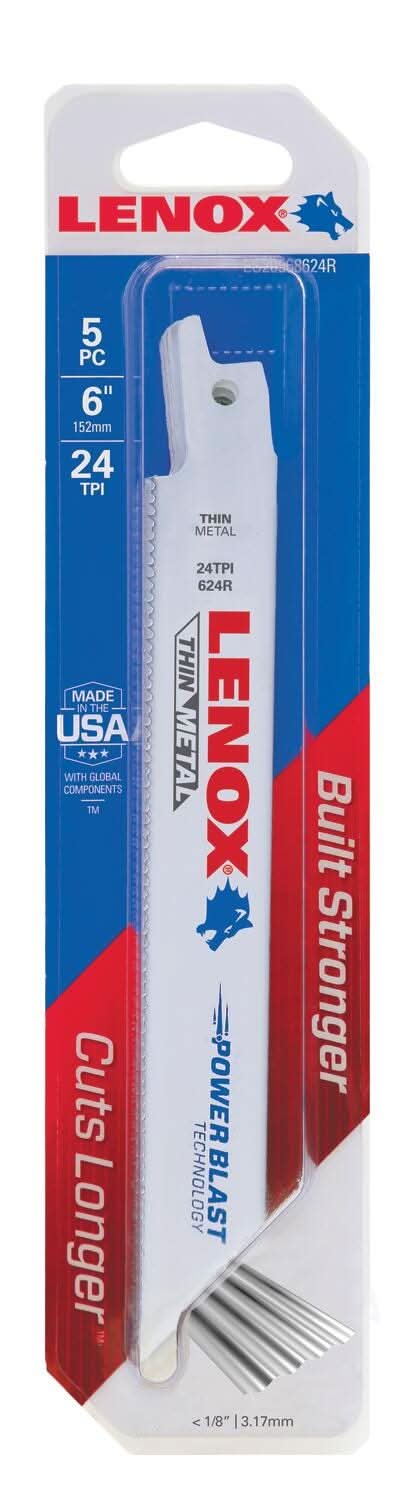 Lenox 20568624R 624R Metal-Cutting Reciprocating Saw Blades, 6-inch, 24 TPI, 5-Pack