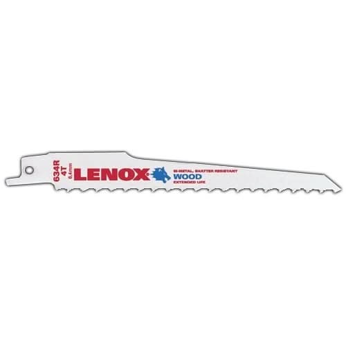 Lenox 20575634R 634R Wood Cutting Bi-Metal Reciprocating Saw Blades, 6-inch, 4 TPI, 5-Pack