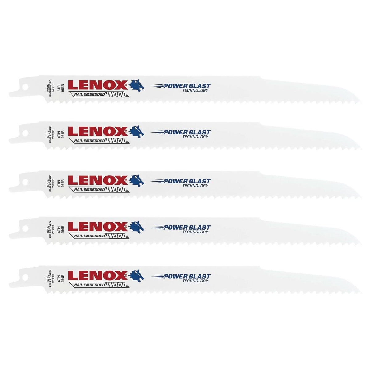 Lenox 20582956R 956R Wood Bi-Metal Reciprocating Saw Blades, 9-inch, 6 TPI, 5-Pack