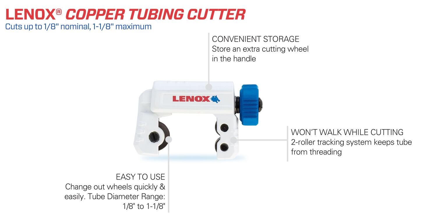 Lenox 21010TC118 Copper Tubing Cutter, 2 Wheels, Up to 1-1/8-inch