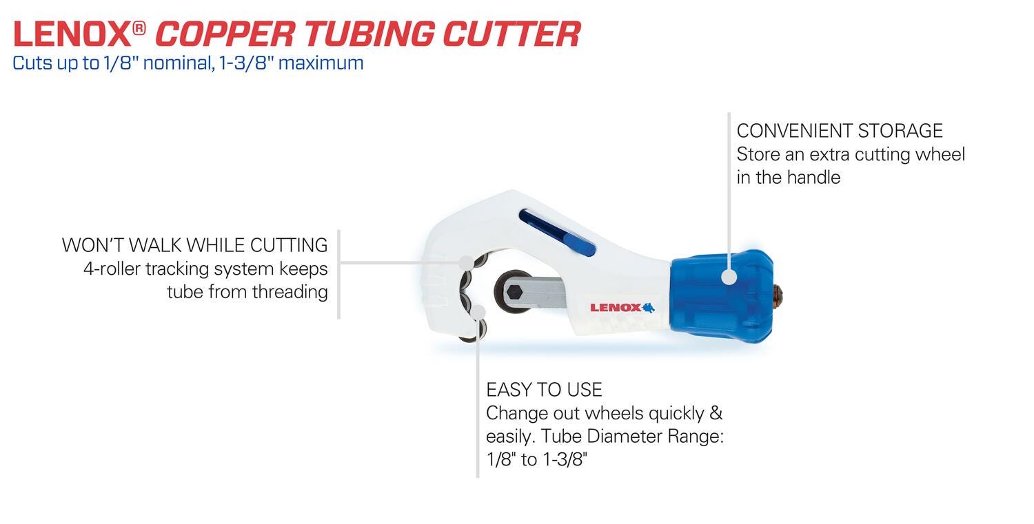 Lenox 21011TC138 Copper Tubing Cutter, 2 Wheels, Up to 1-3/4-inch