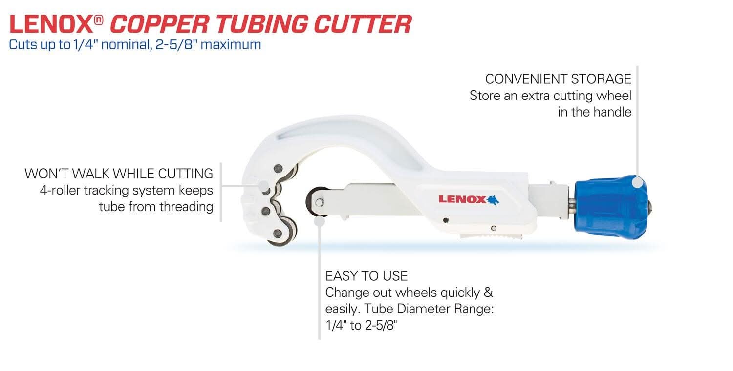 Lenox 21013TC258 Copper/Plastic Tubing Cutter, 2 Wheels