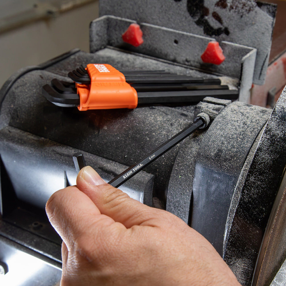 Klein LS10M long hex key in use on a metric fastener