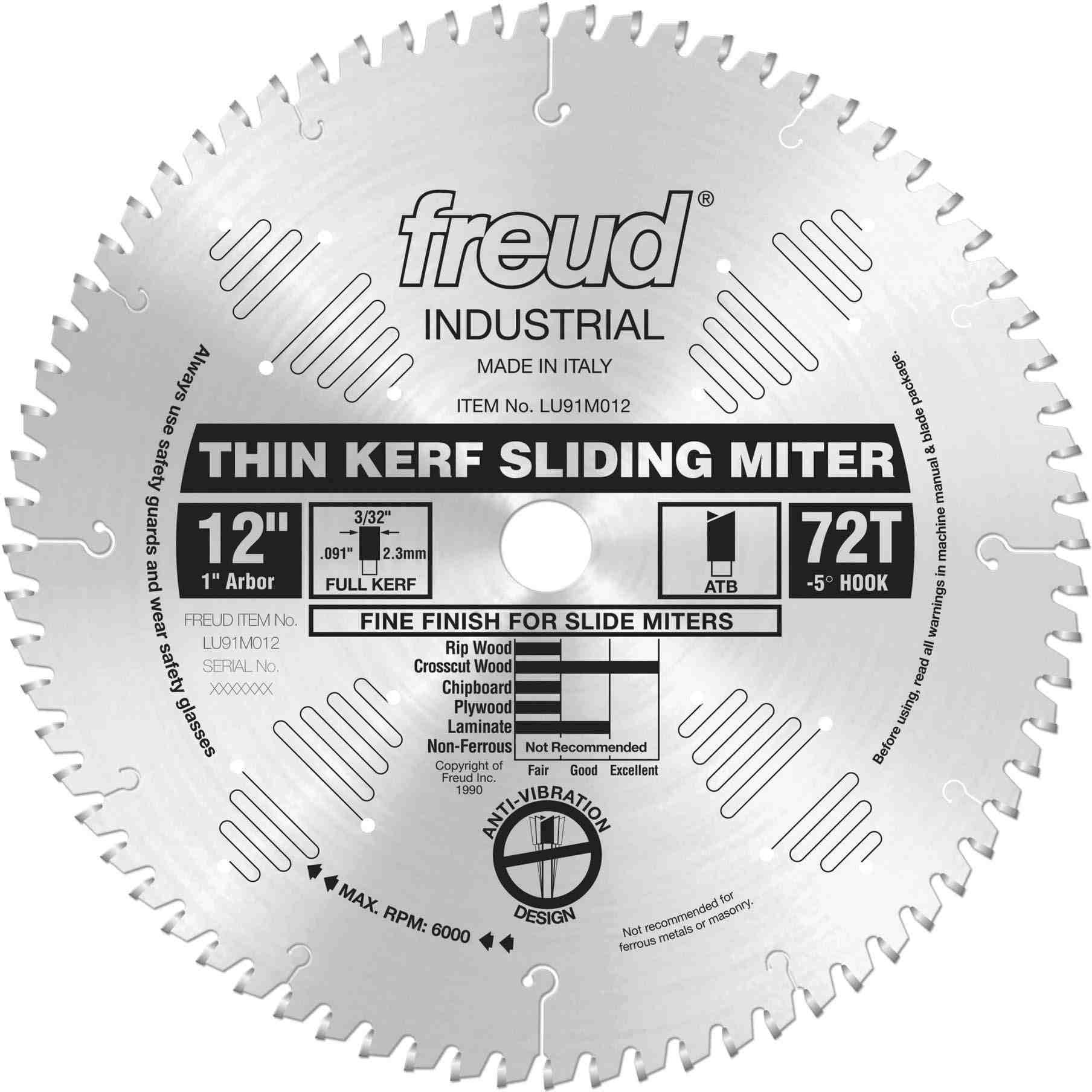 Freud LU91M012 12 in. Thin Kerf Sliding Compound Miter Saw Blade