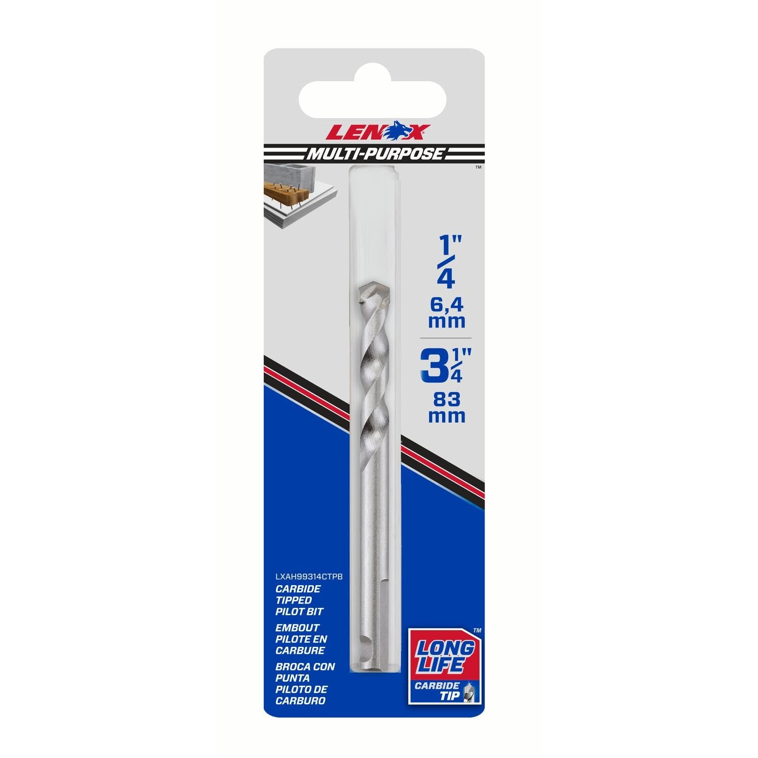 Lenox LXAH99314CTPB 3-3/4 in. Hole Saw Pilot Drill Bit, 1/4 in. Shank