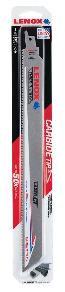 Lenox LXAR12108CT-1 Carbide Tipped Reciprocating Saw Blade 12 X 1 X .050 X 8 TPI