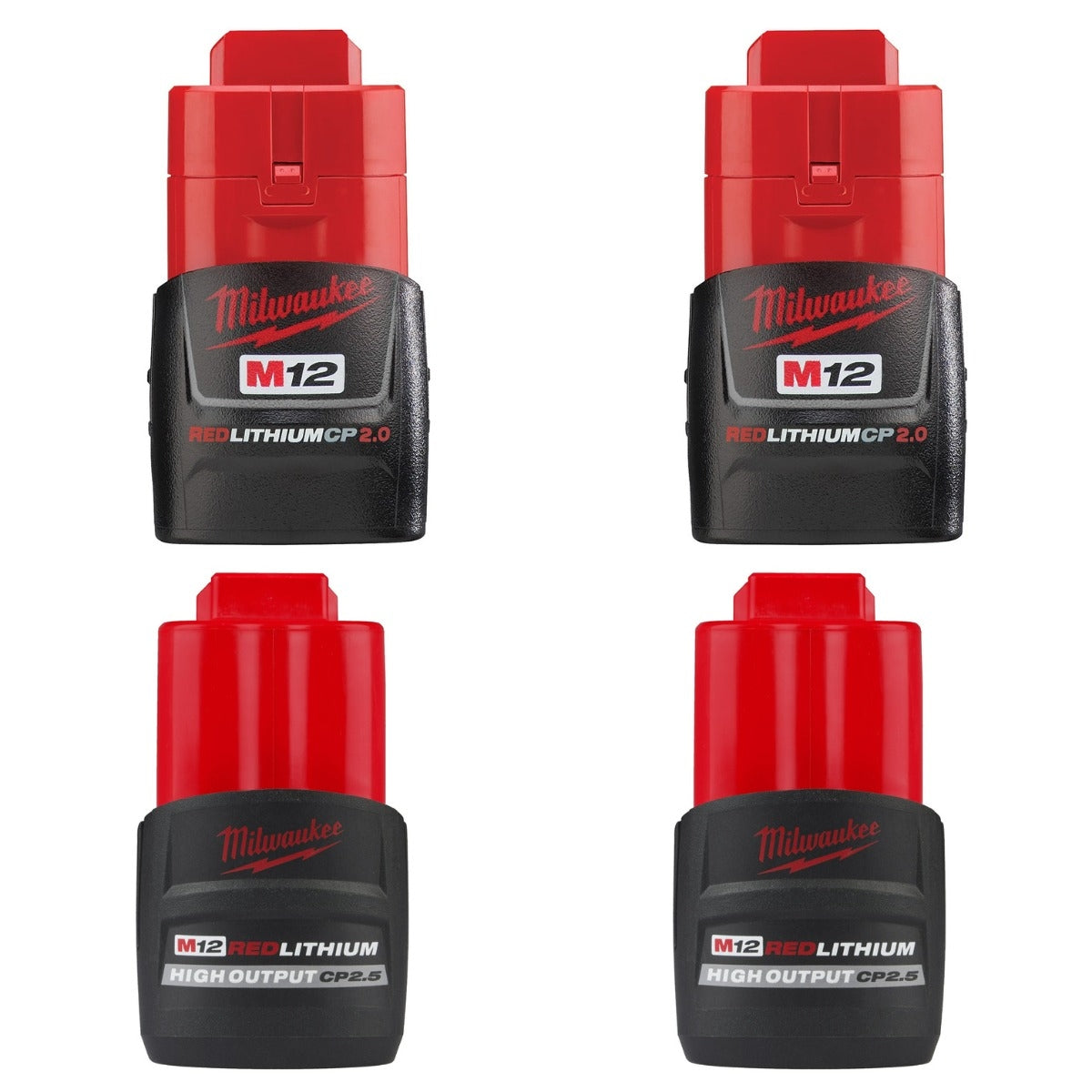 Milwaukee M12 REDLITHIUM 2.0Ah and 2.5Ah Batteries, 4-Pack