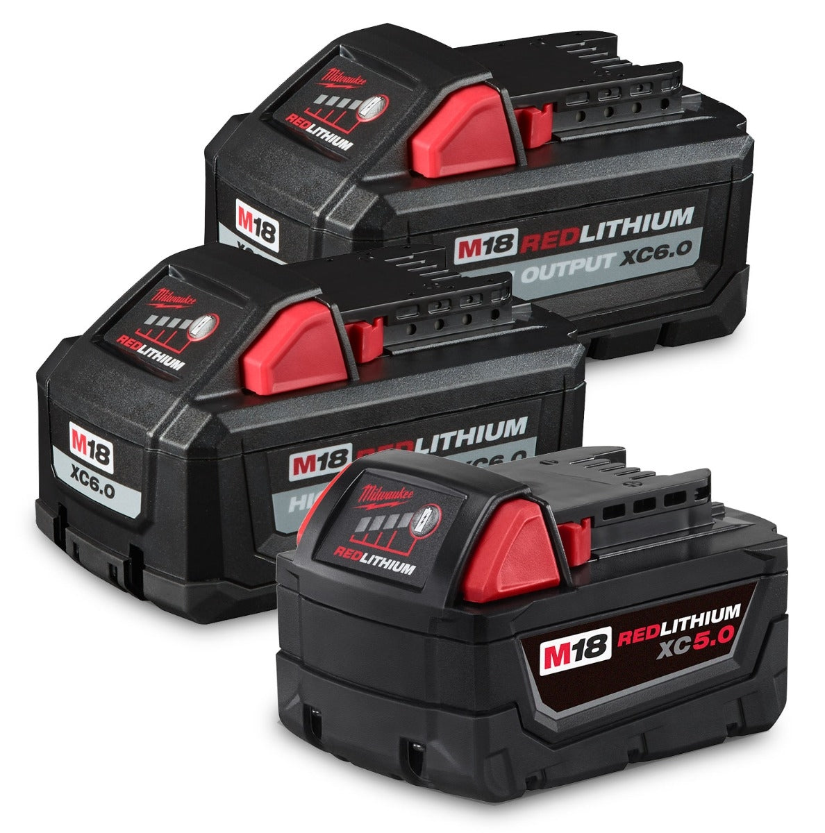 Milwaukee M18 REDLITHIUM HIGH OUTPUT XC 6.0Ah Batteries + Extended Capacity XC 5.0Ah Battery, 3-Pack