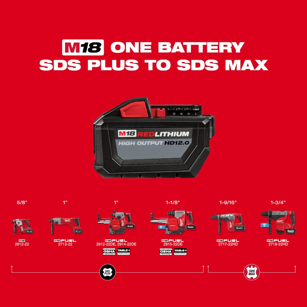 Milwaukee 2914-22DE M18 FUEL 1" SDS Plus Rotary Hammer w/ ONE-KEY Dust Extractor Kit