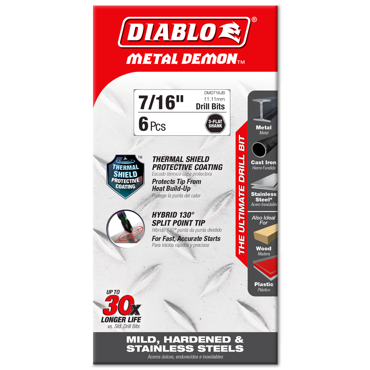 Diablo 7/16 in. Metal Demon Drill Bit for Mild, Hardened and Stainless Steels (DMD716JB) in retail packaging
