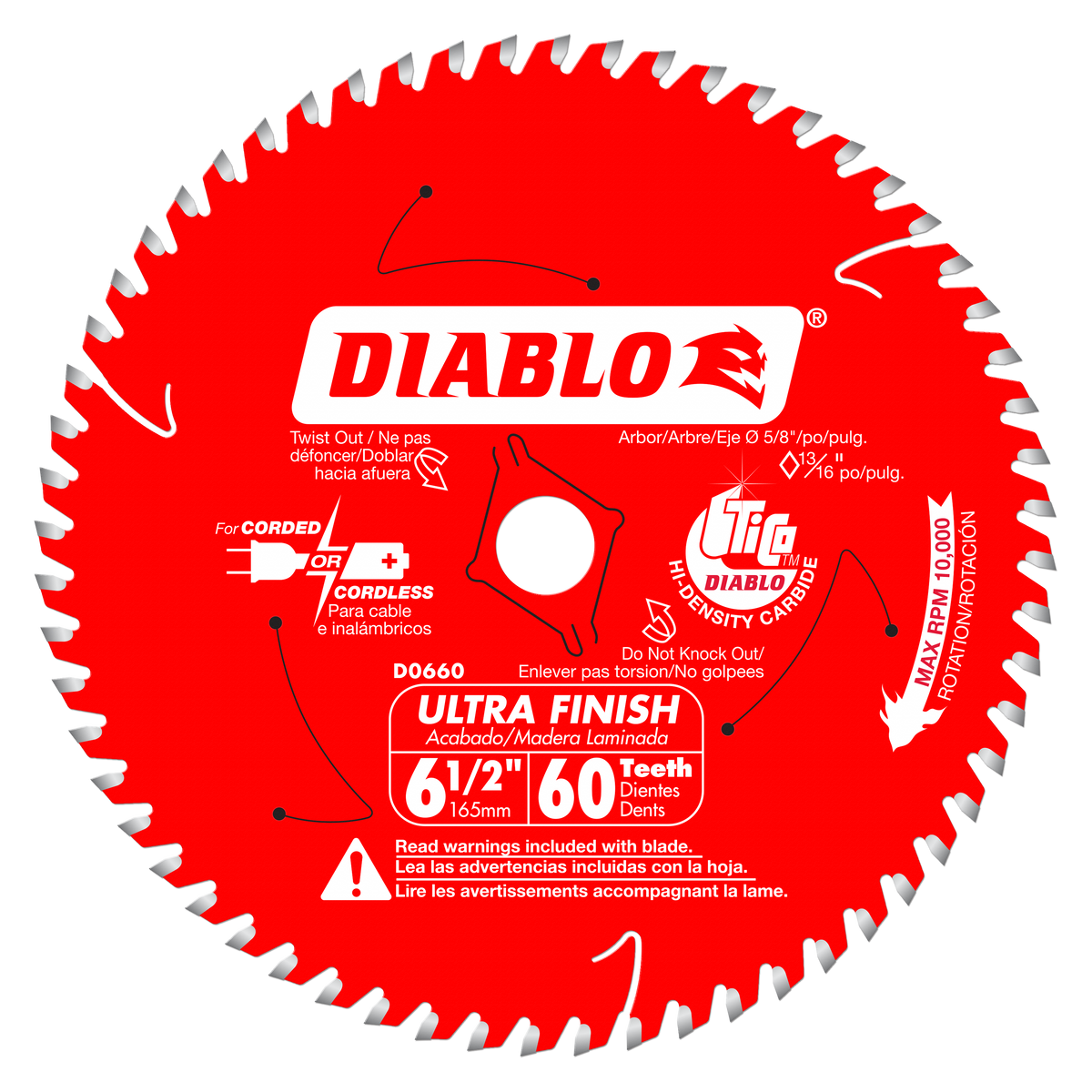 Diablo 6-1/2 in. x 60 Tooth Ultra Finish Saw Blade (D0660X)