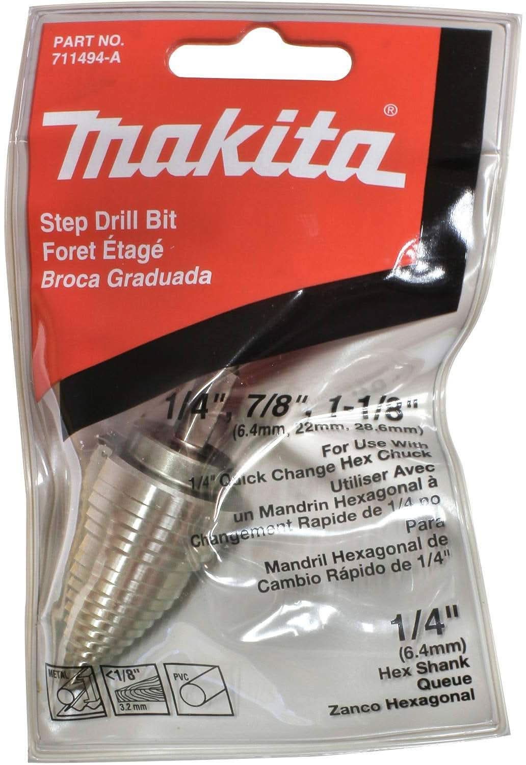 Makita 711494-A 1/4" - 1-1/8" H.S.S. Step Drill Bit, 1/4" Hex Shank