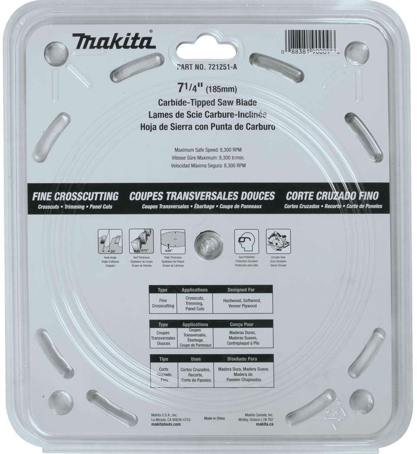 Makita 721251-A 7-1/4" 40T Carbide-Tipped Circular Saw Blade, Fine Crosscutting