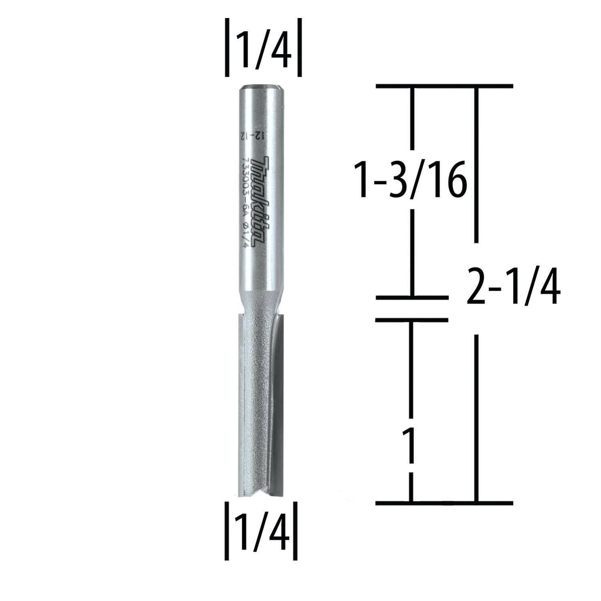 Makita 733003-6A Router Bit 1/4" Straight 2 Flute, 1" Cut, 1/4" SH, C.T