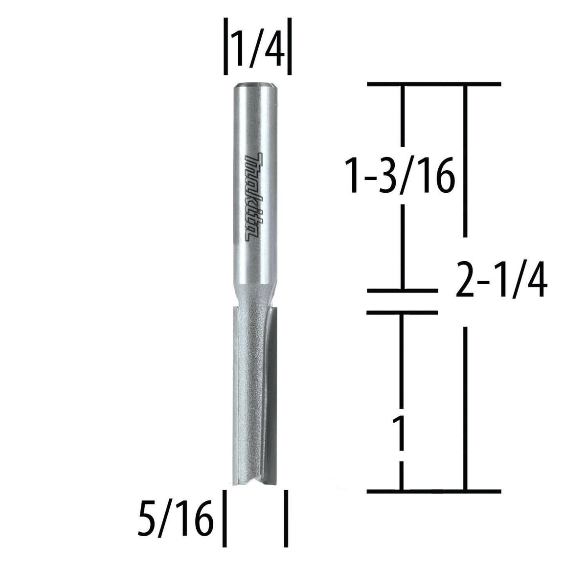Makita 733003-8A 5/16" Straight, 2 Flute, C.T. Router Bit, 1/4" Shank, 1" Cut