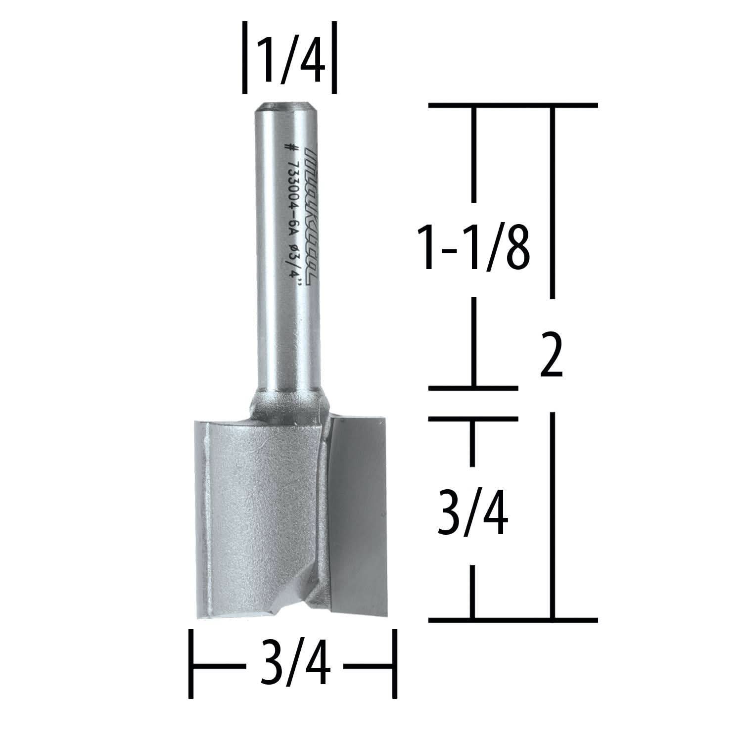Makita 733004-6A Router Bit 3/4" Straight 2 Flute, 3/4" Cut, 1/4" SH, C.T