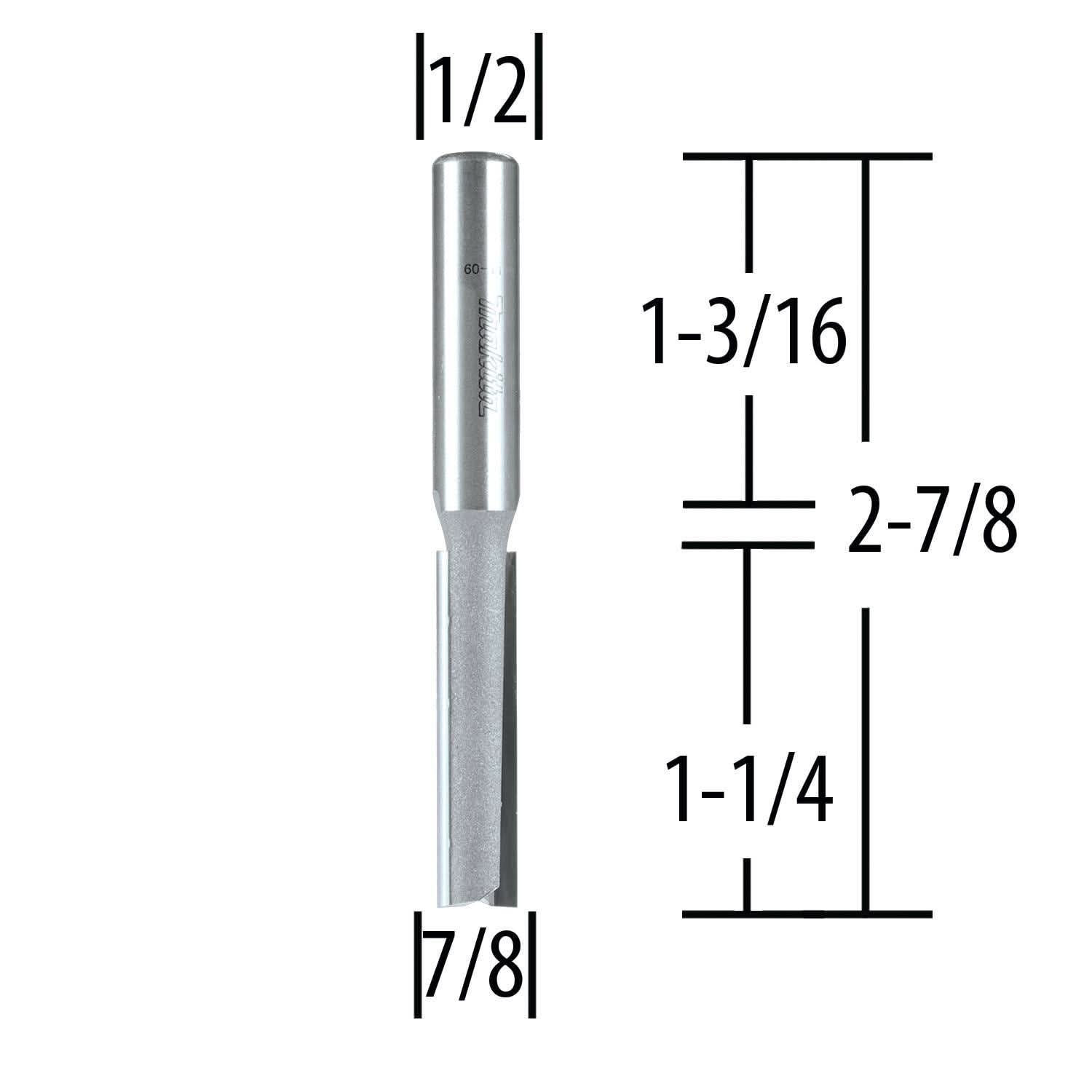 Makita 733006-6A 7/8" Straight, 2 Flute, C.T. Router Bit, 1/2" Shank, 1-1/4" Cut