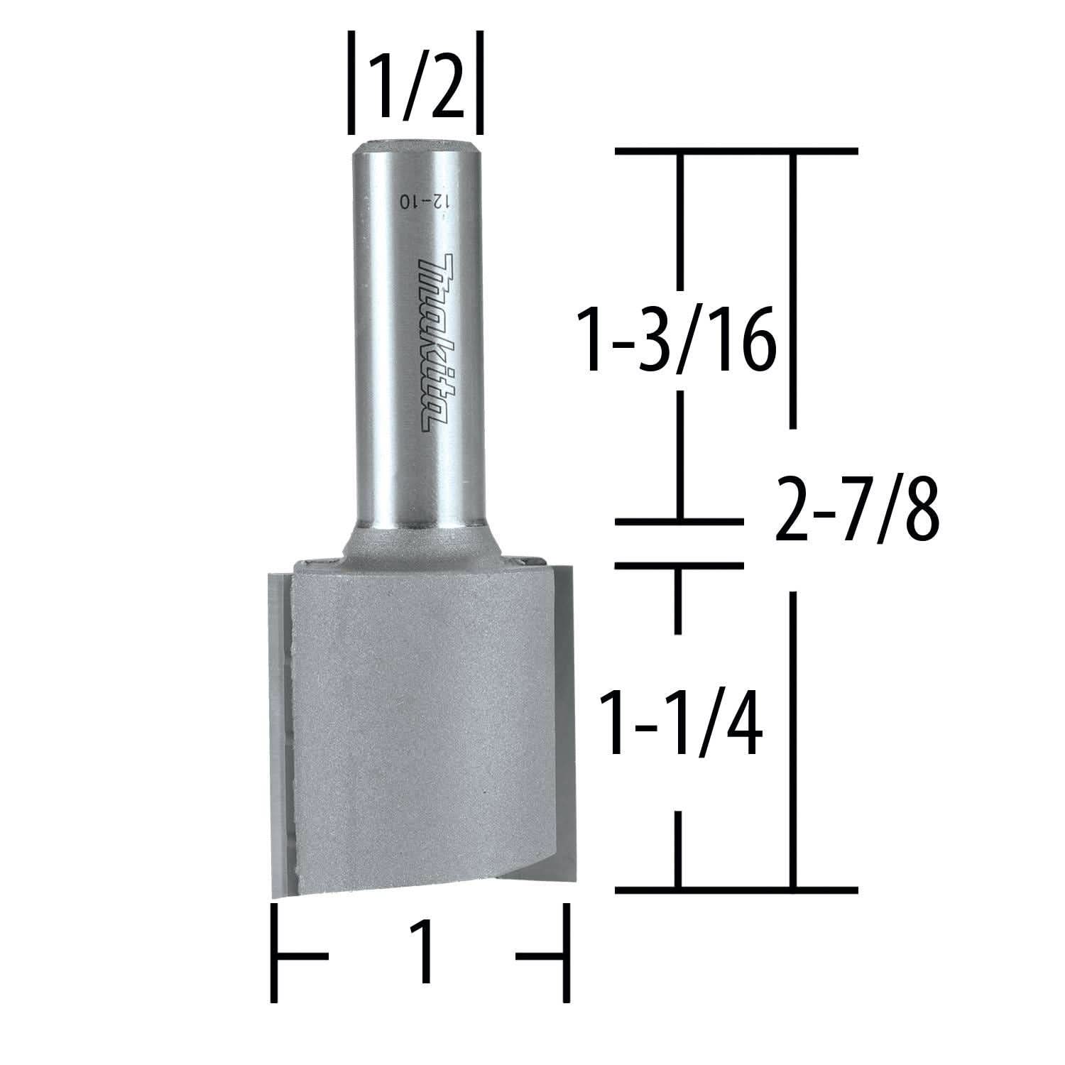 Makita 733006-8A 1" Straight, 2 Flute, C.T. Router Bit, 1/2" Shank, 1-1/4" Cut