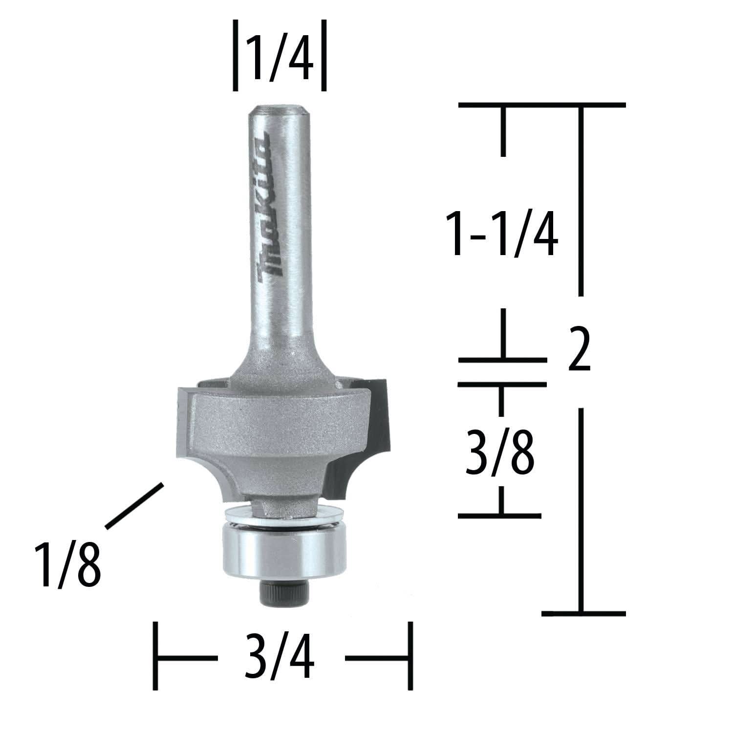 Makita 733120-1A 1/8" Corner Round, 2 Flute, C.T. Router Bit, 1/4" Shank