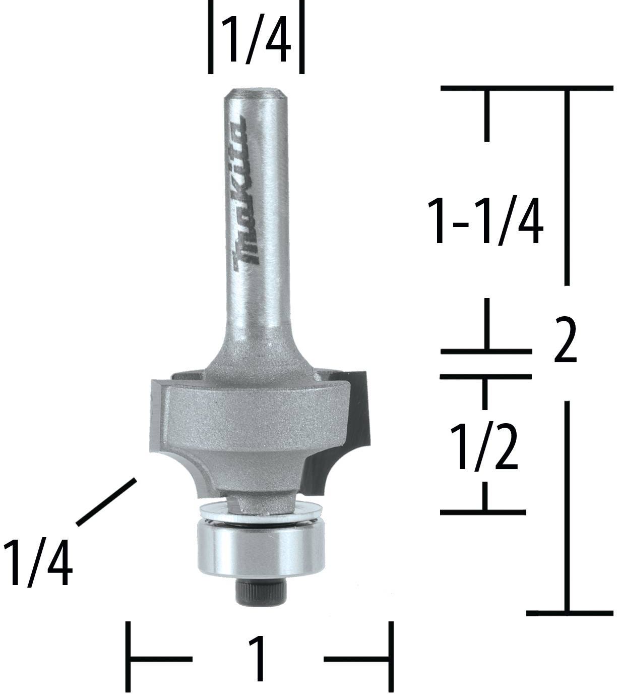 Makita 733120-2A Router Bit 1/4" Corner Round, 2 Flute, 1/4" SH, C.T.