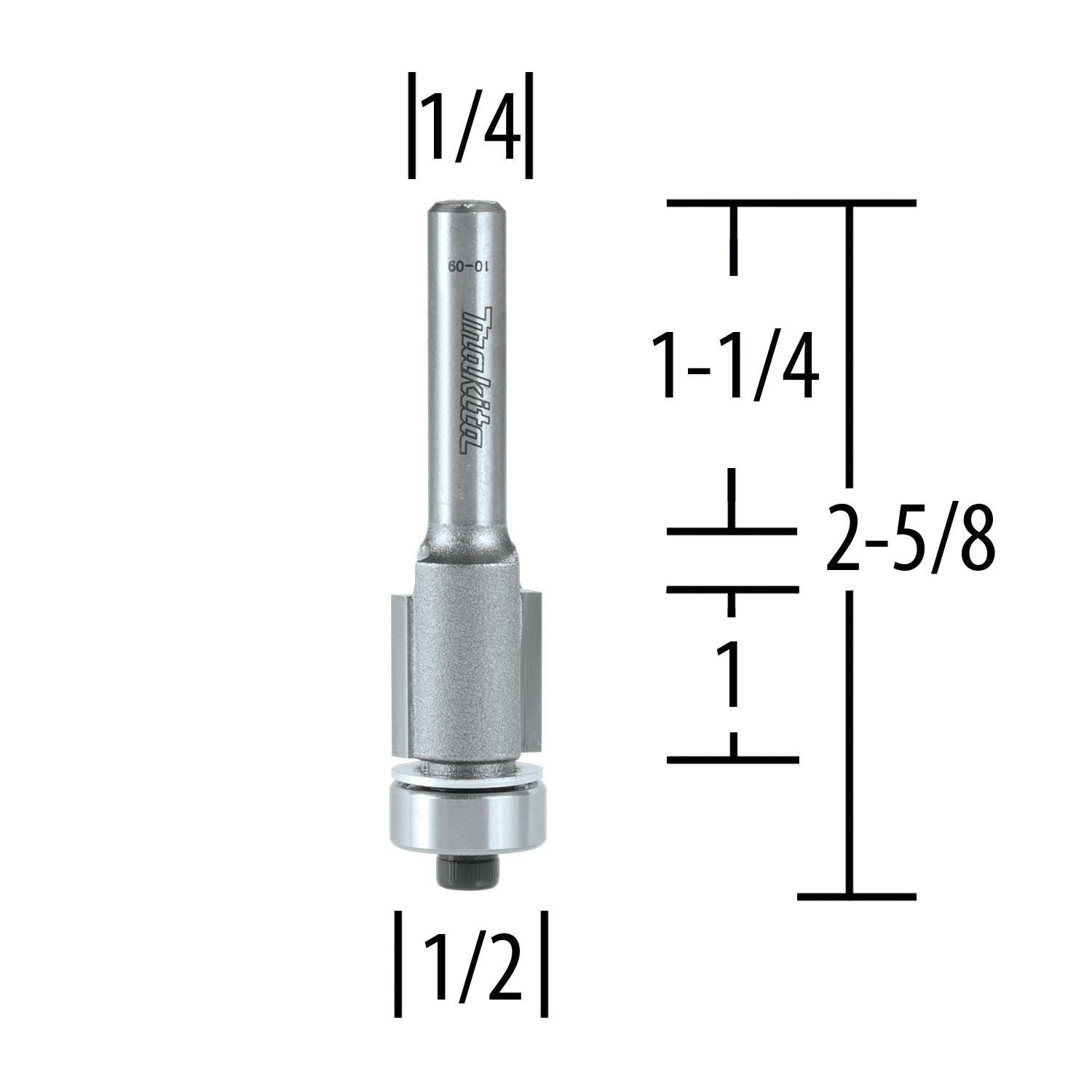 Makita 733129-0A Router Bit 1/2" Flush 1" Cut, 1/4" SH, C.T.