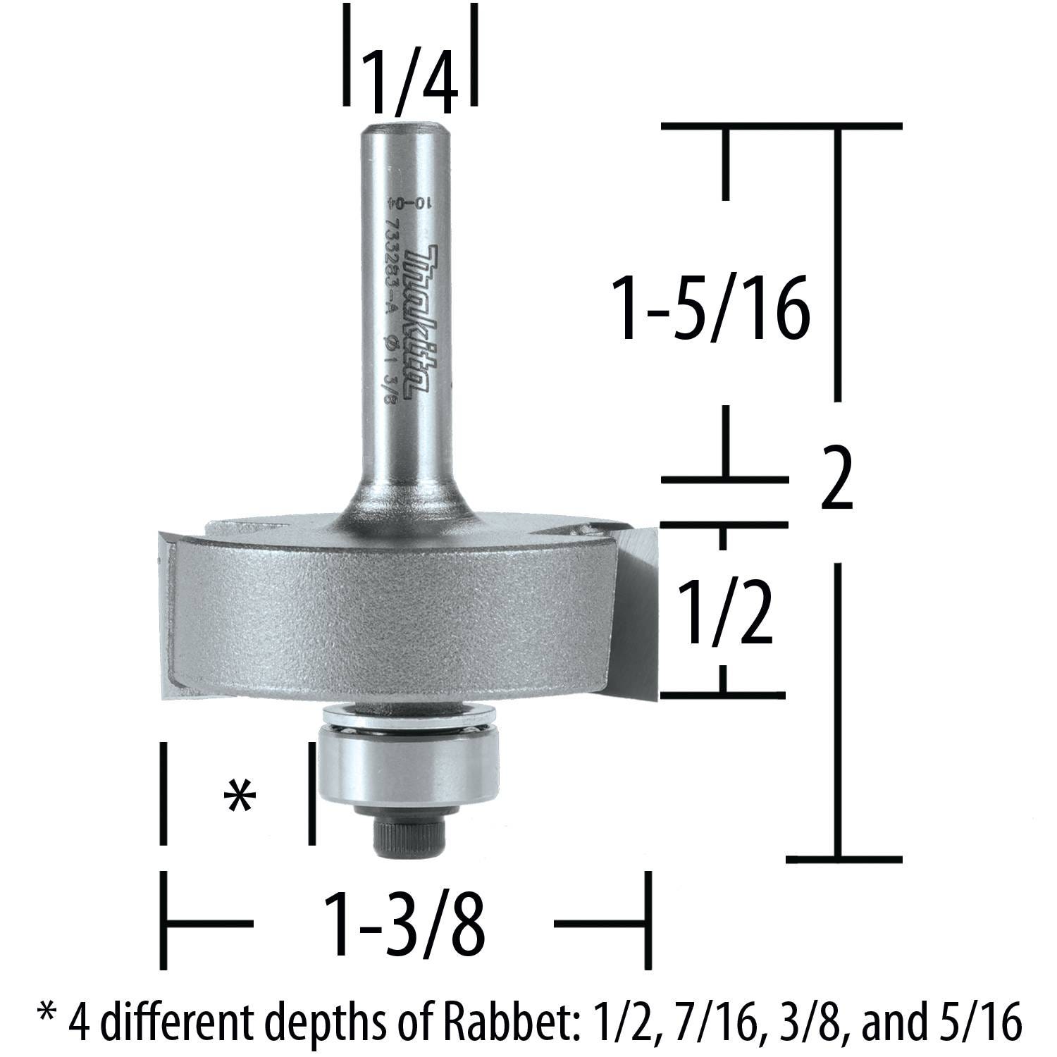 Makita 733283-A Router Bit Adj 5/16"-1/2" Rabbet, 2 Flute, 1/4" SH, C.T.