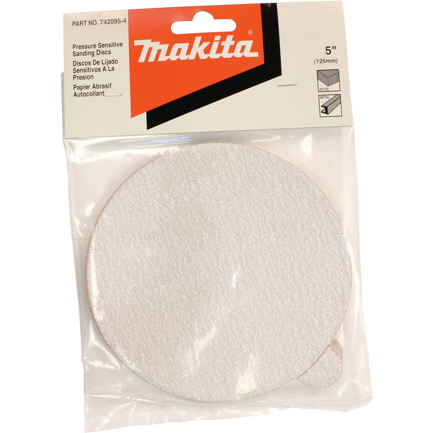 Makita 742095-4 5" Round Abrasive Disc, Pressure Sensitive Adhesive (PSA), 60 Grit, 10/pk