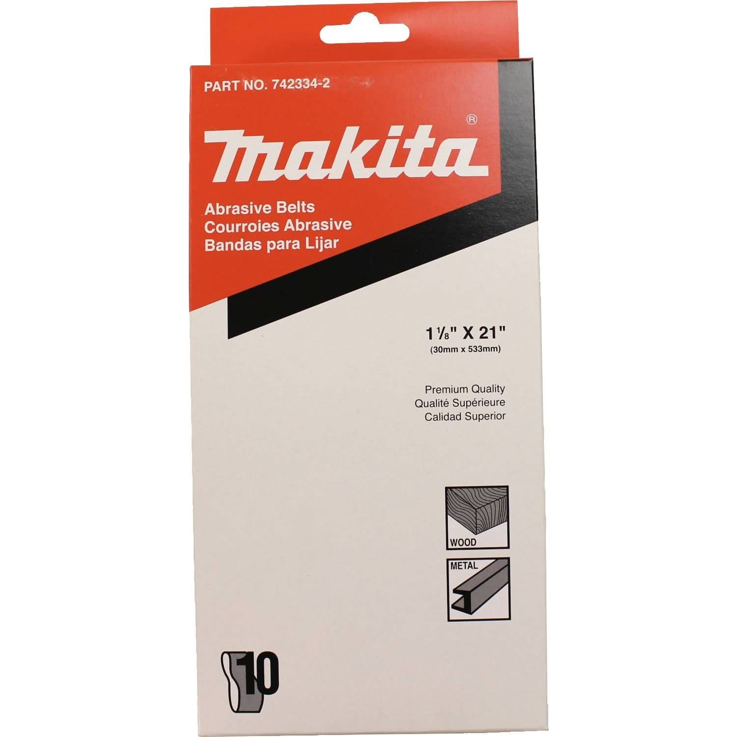 Makita 742334-2 1-1/8" x 21" Abrasive Belt, 150 Grit, 10/pk
