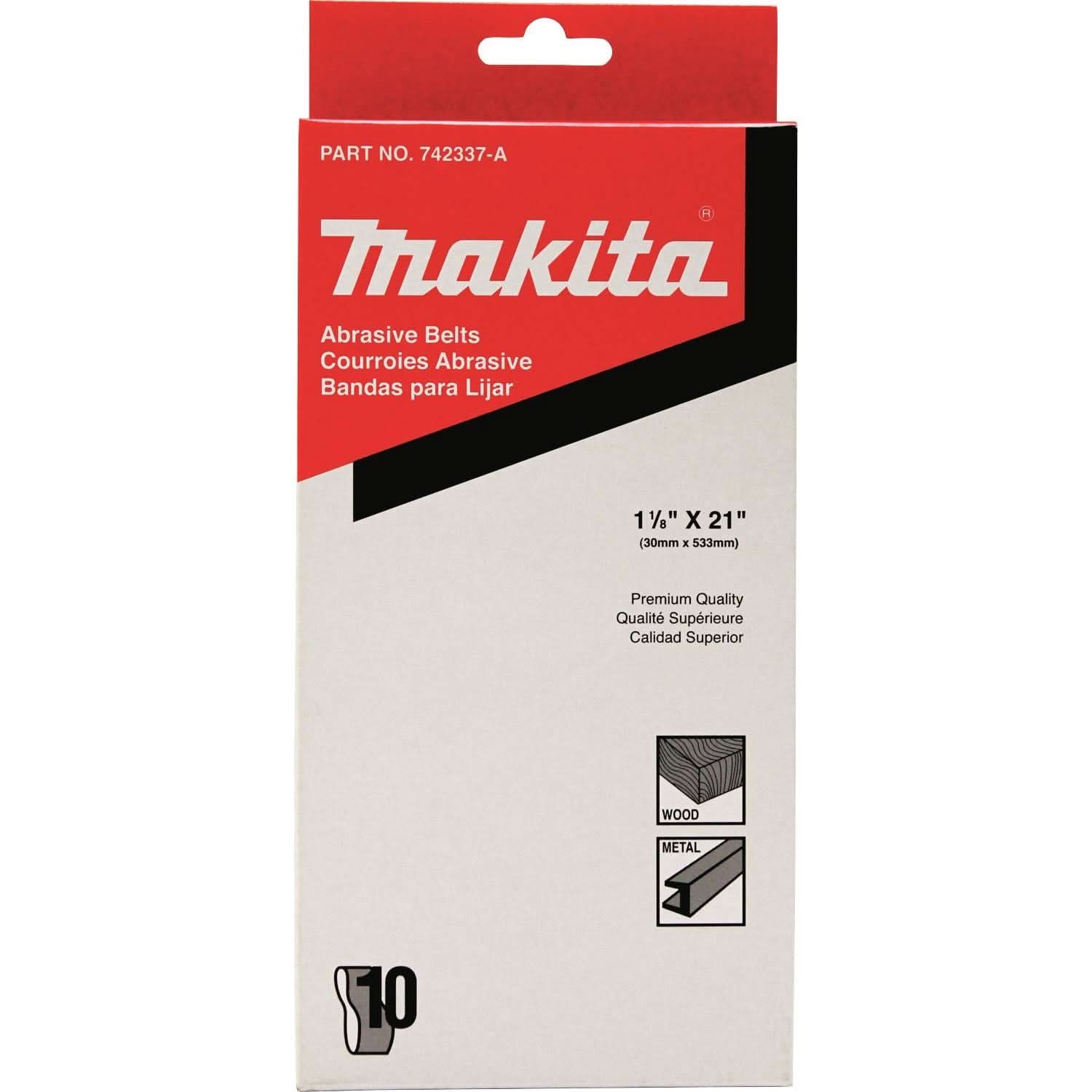 Makita 742337-A 1-1/8" x 21" Abrasive Belt, 220 Grit, 10/pk
