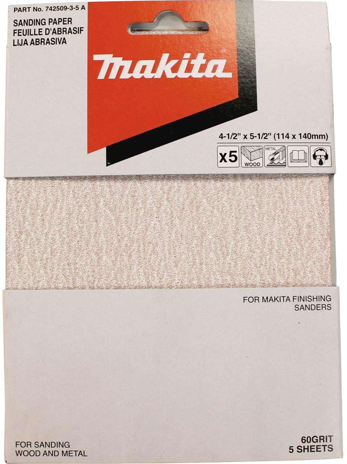 Makita 742509-3-5 4-1/2" x 5-1/2" Abrasive Paper, 60 Grit, 5/pk