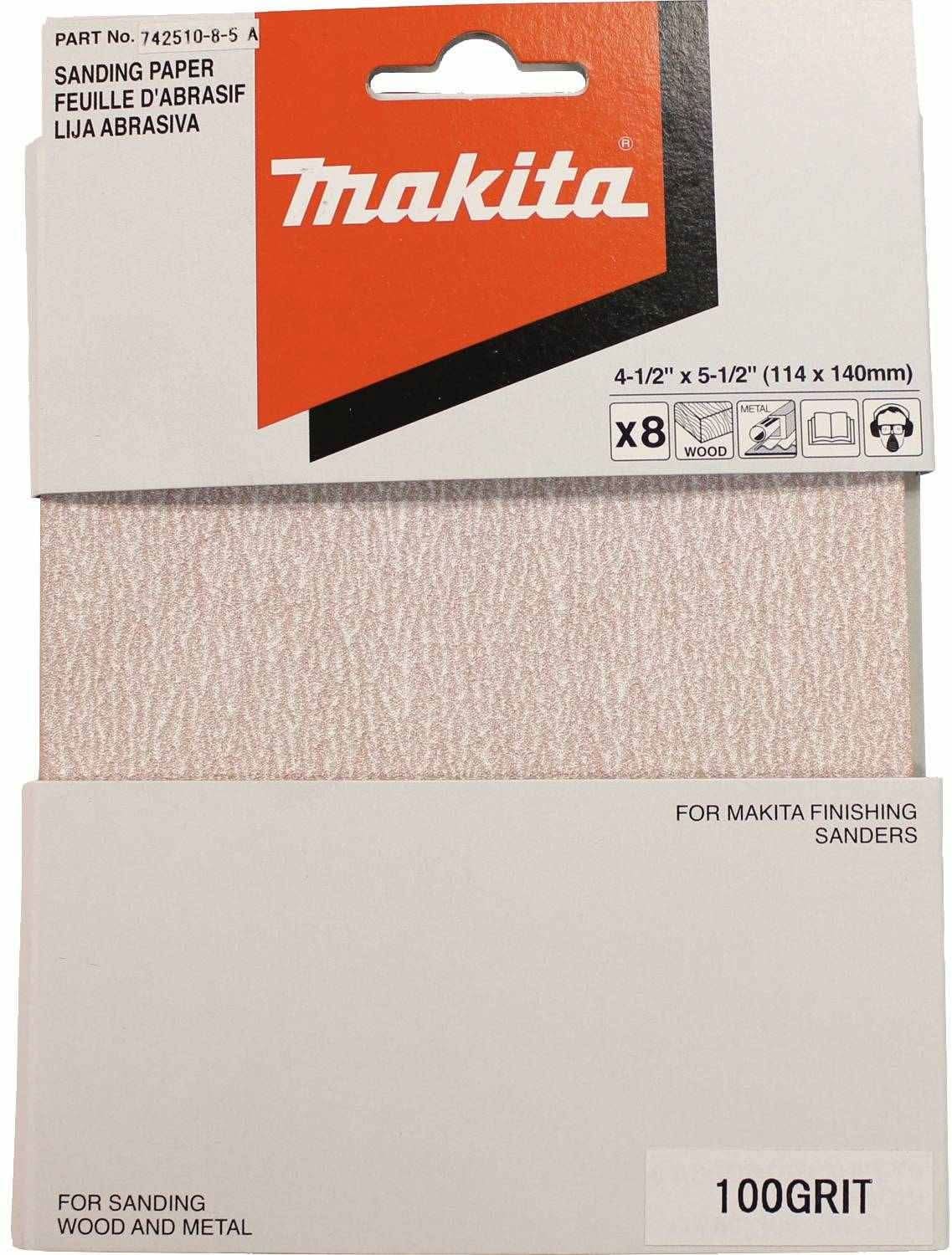 Makita 742510-8-5 4-1/2" x 5-1/2" Abrasive Paper, 100 Grit, 5/pk