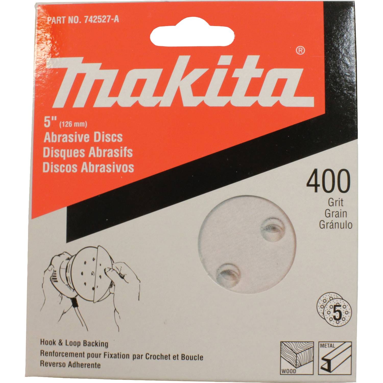 Makita 742527-A 5" Round Abrasive Disc, Hook & Loop, 400 Grit, 5/pk