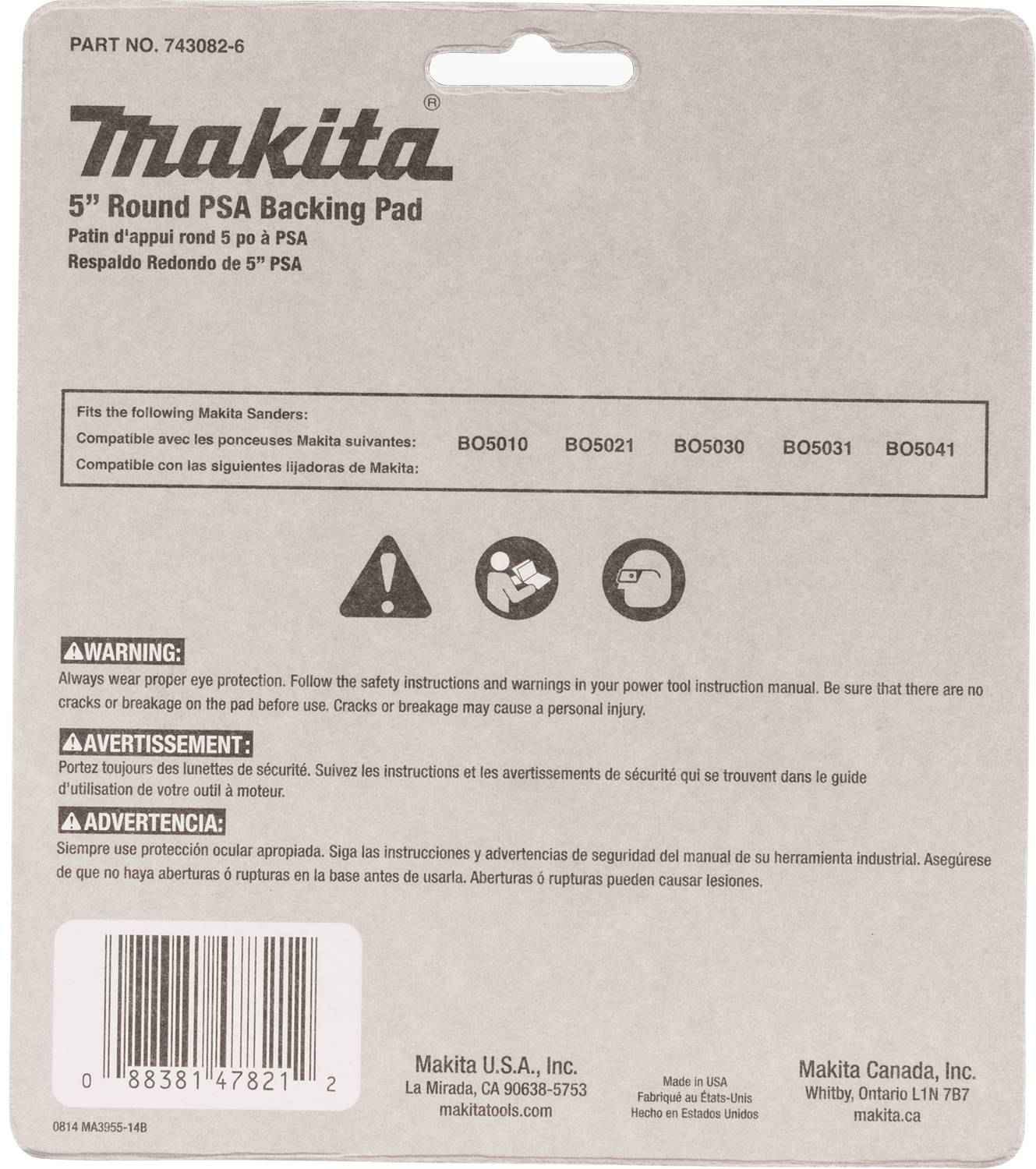 Makita 743082-6 5" Round Backing Pad (PSA)