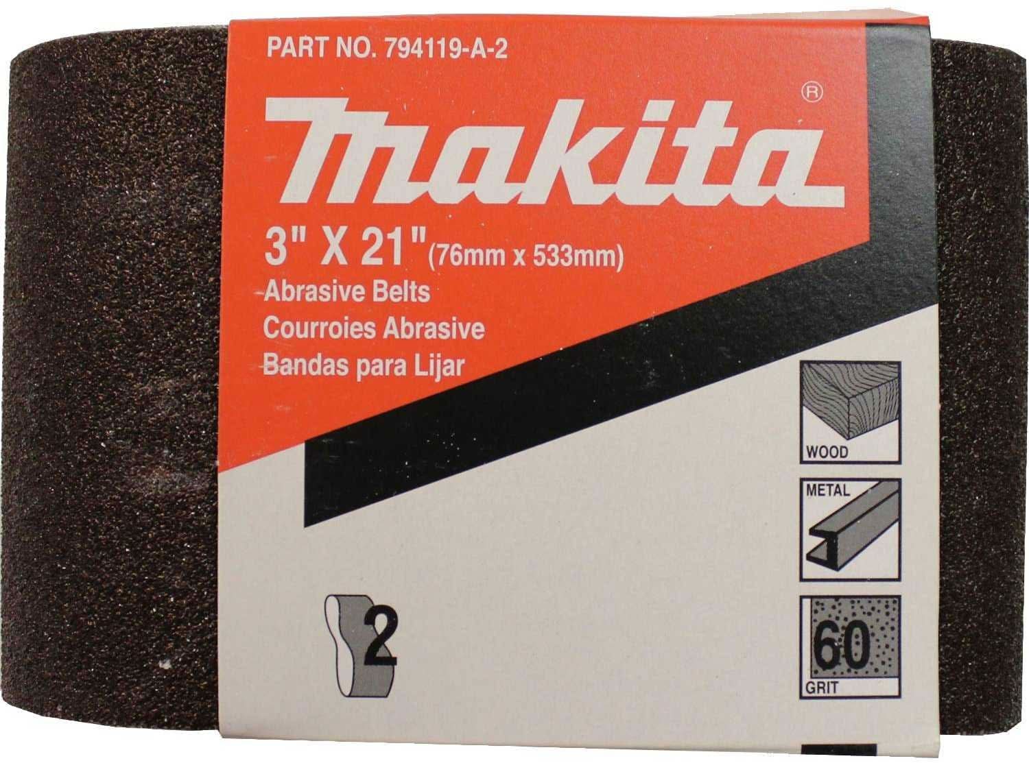 Makita 794119-A-2 3" x 21" Abrasive Belt, 60 Grit, 2/pk