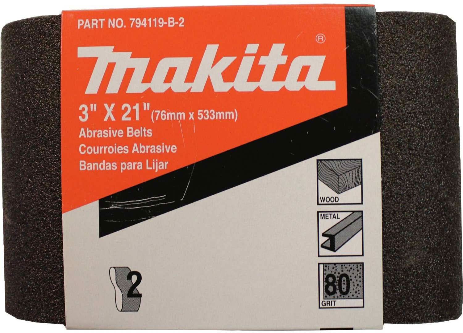 Makita 794119-B-2 3" x 21" Abrasive Belt, 80 Grit, 2/pk