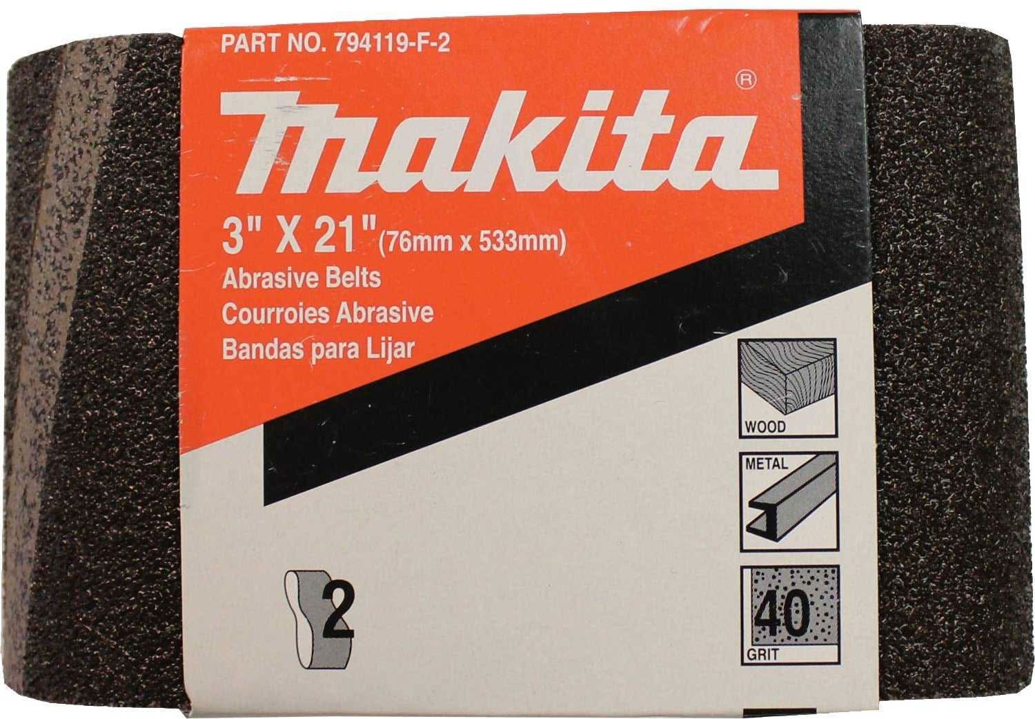 Makita 794119-F-2 3" x 21" Abrasive Belt, 40 Grit, 2/pk