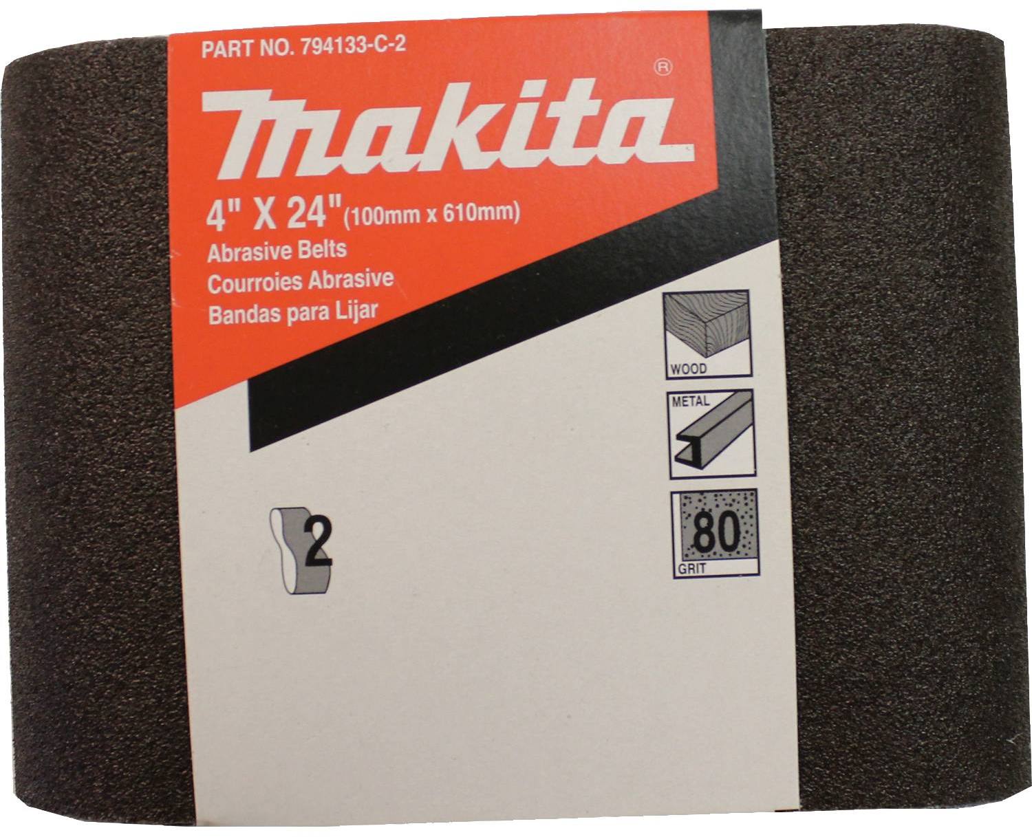 Makita 794133-C-2 4" x 24" Abrasive Belt, 80 Grit, 2/pk