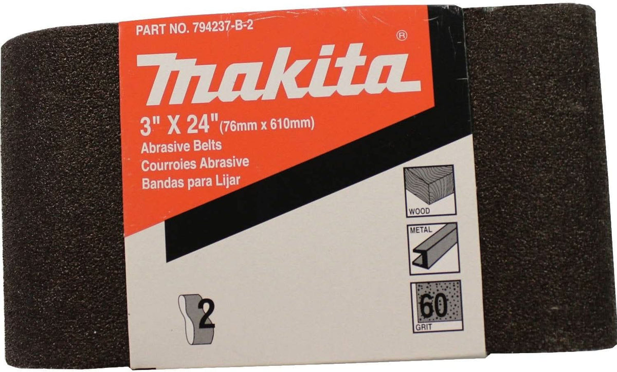 Makita 794237-B-2 3" x 24" Abrasive Belt, 60 Grit, 2/pk
