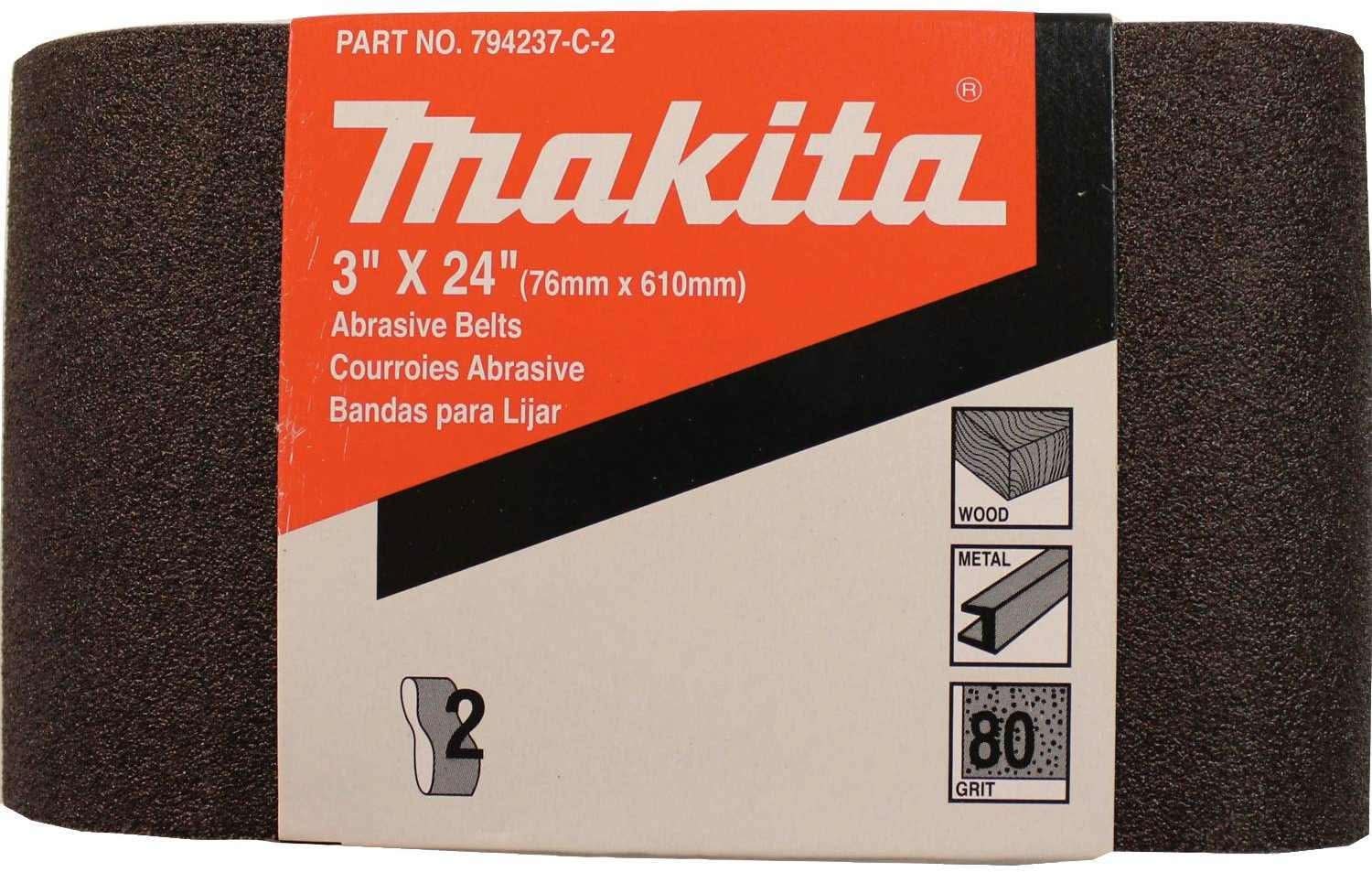 Makita 794237-C-2 3" x 24" Abrasive Belt, 80 Grit, 2/pk
