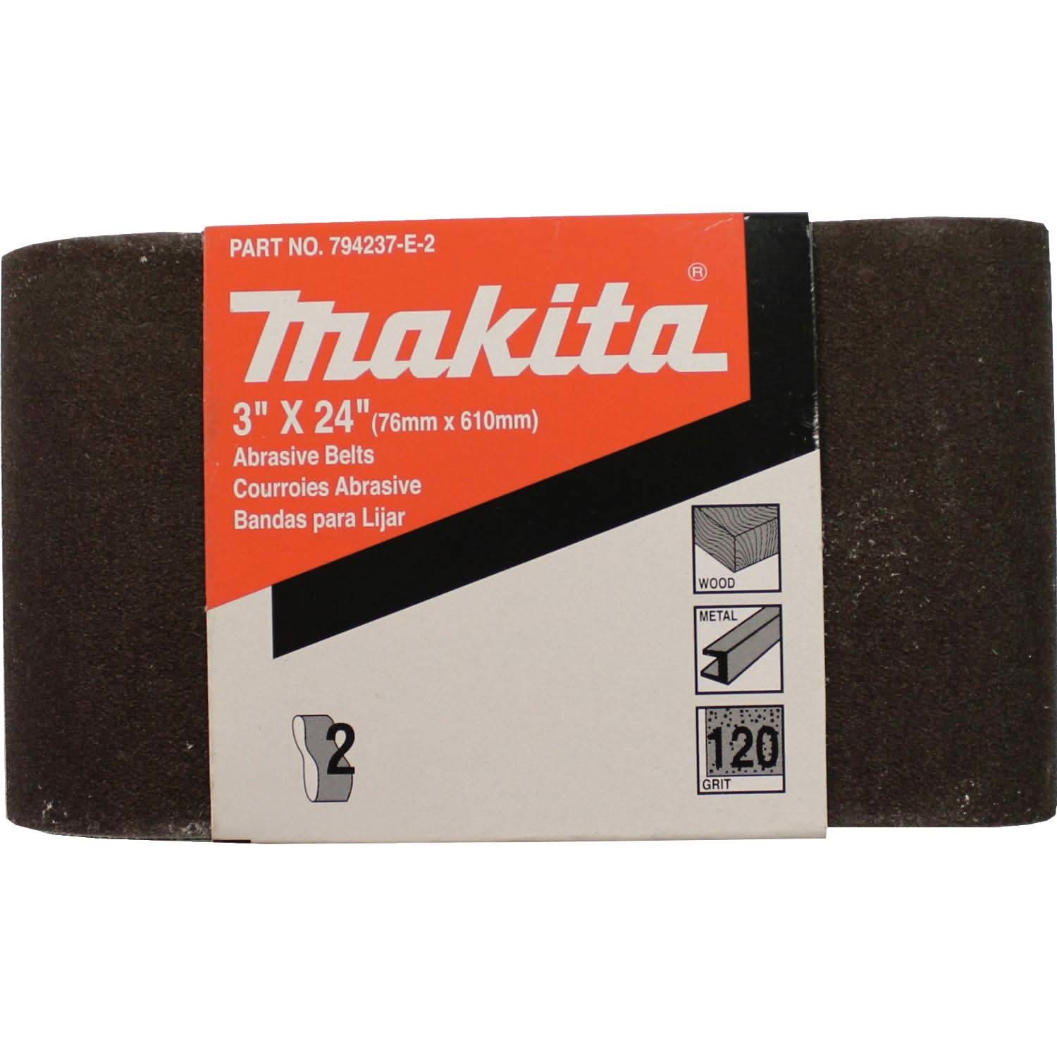 Makita 794237-E-2 3" x 24" Abrasive Belt, 120 Grit, 2/pk