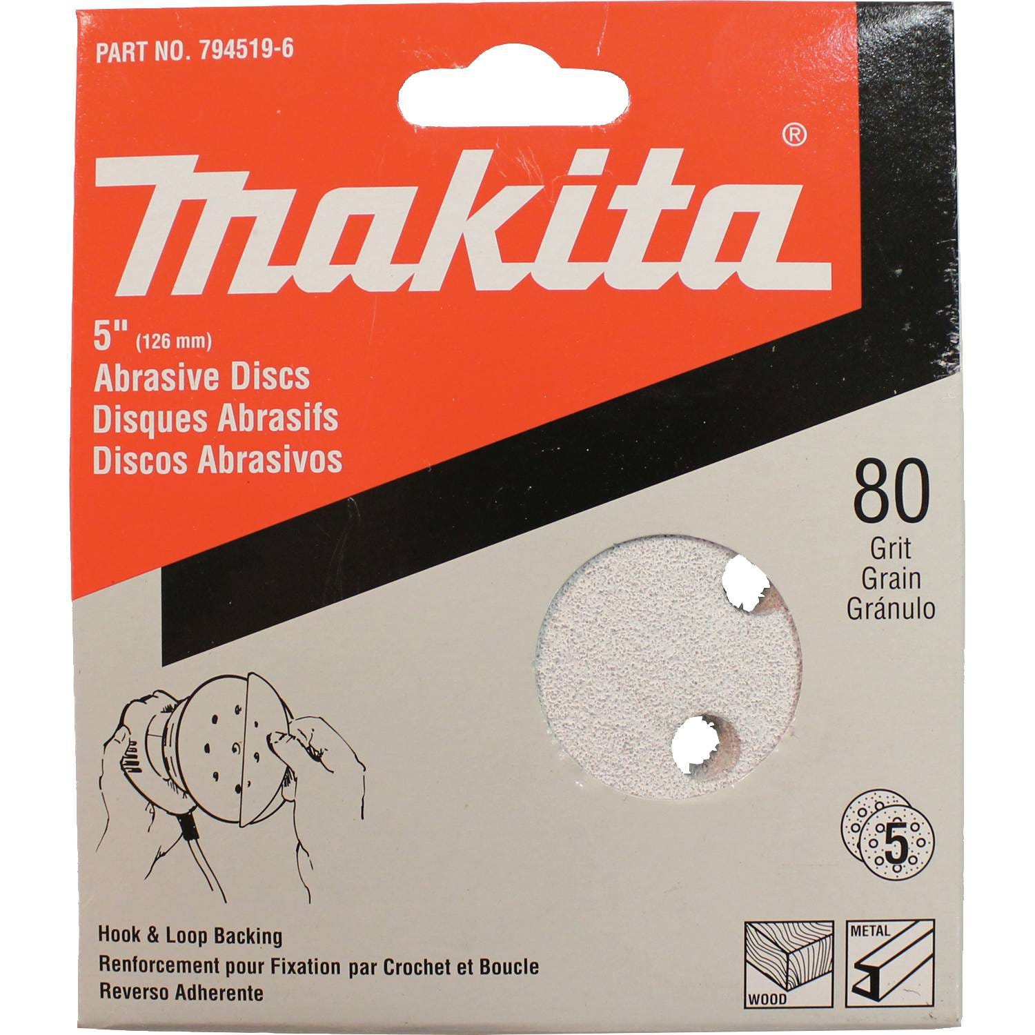 Makita 794519-6 5" Round Abrasive Disc, Hook & Loop, 80 Grit, 5/pk