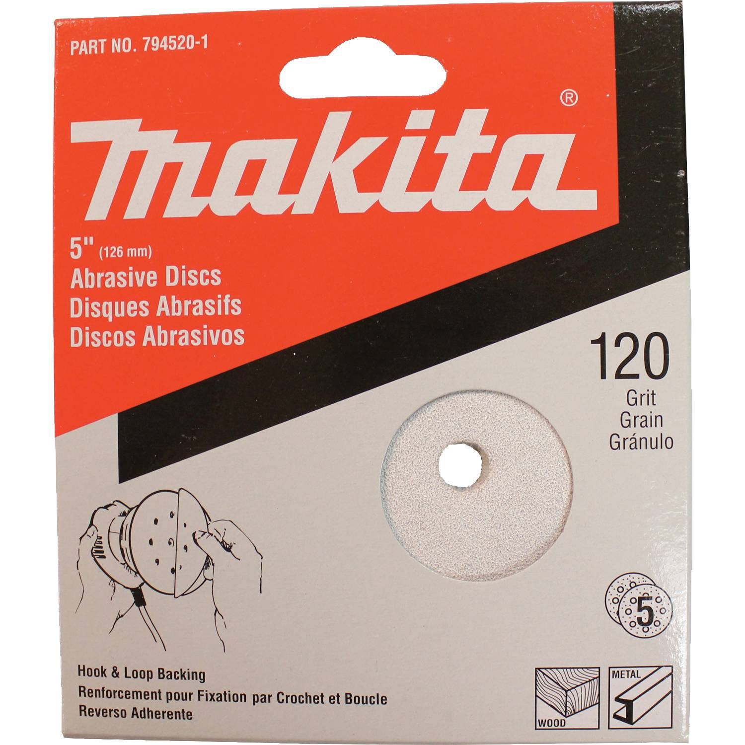 Makita 794520-1 5" Round Abrasive Disc, Hook & Loop, 120 Grit, 5/pk