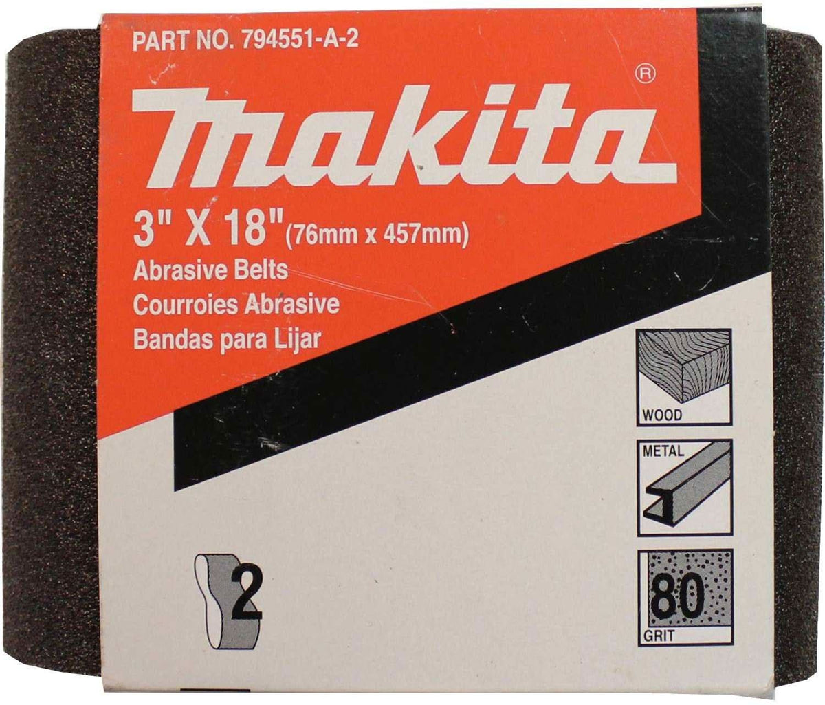 Makita 794551-A-2 3" x 18" Abrasive Belt, 80 Grit, 2/pk