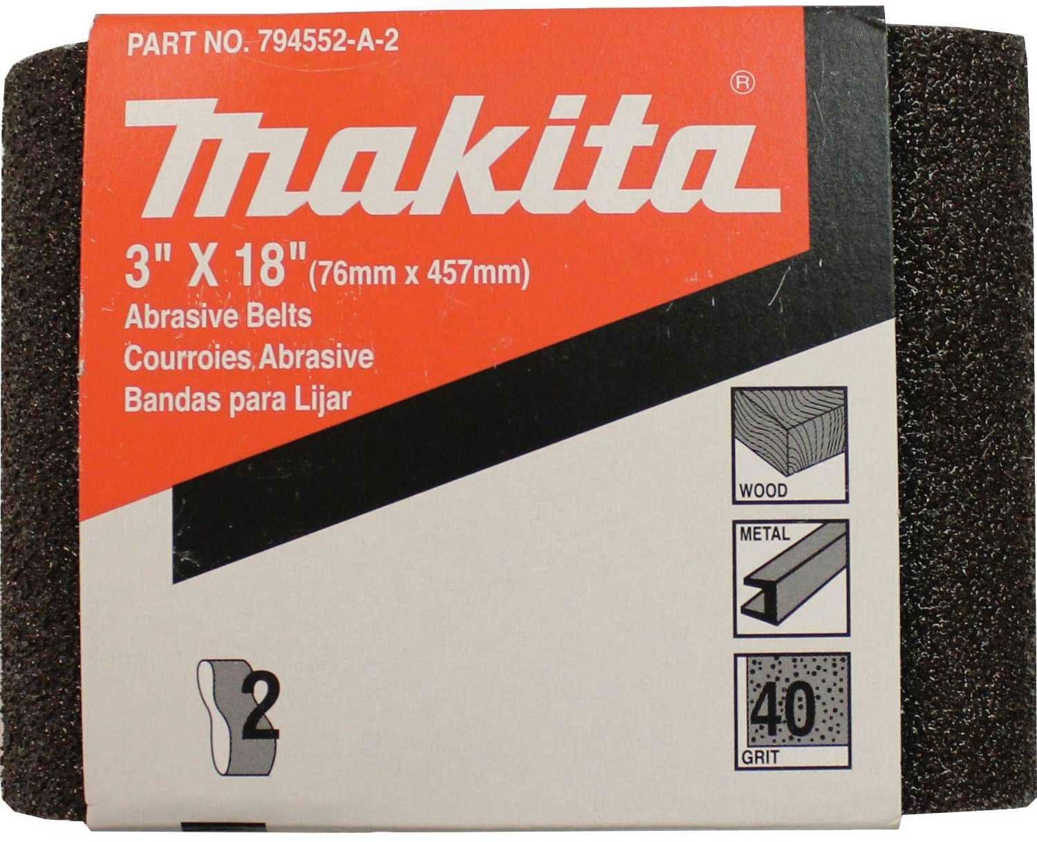 Makita 794552-A 3" x 18" Abrasive Belt, 40 Grit, 10/pk