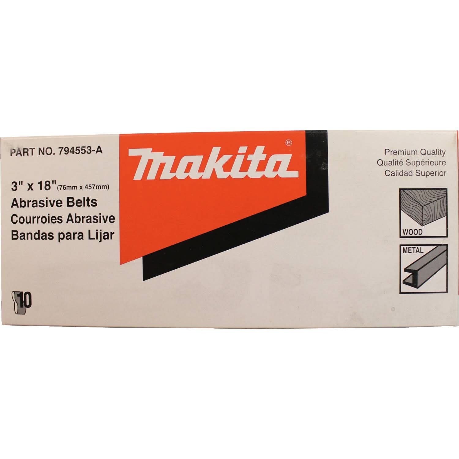 Makita 794553-A 3" x 18" Abrasive Belt, 60 Grit, 10/pk